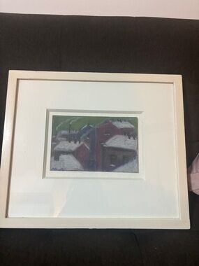 Framed Winter Roofscape Wall Art - White Frame